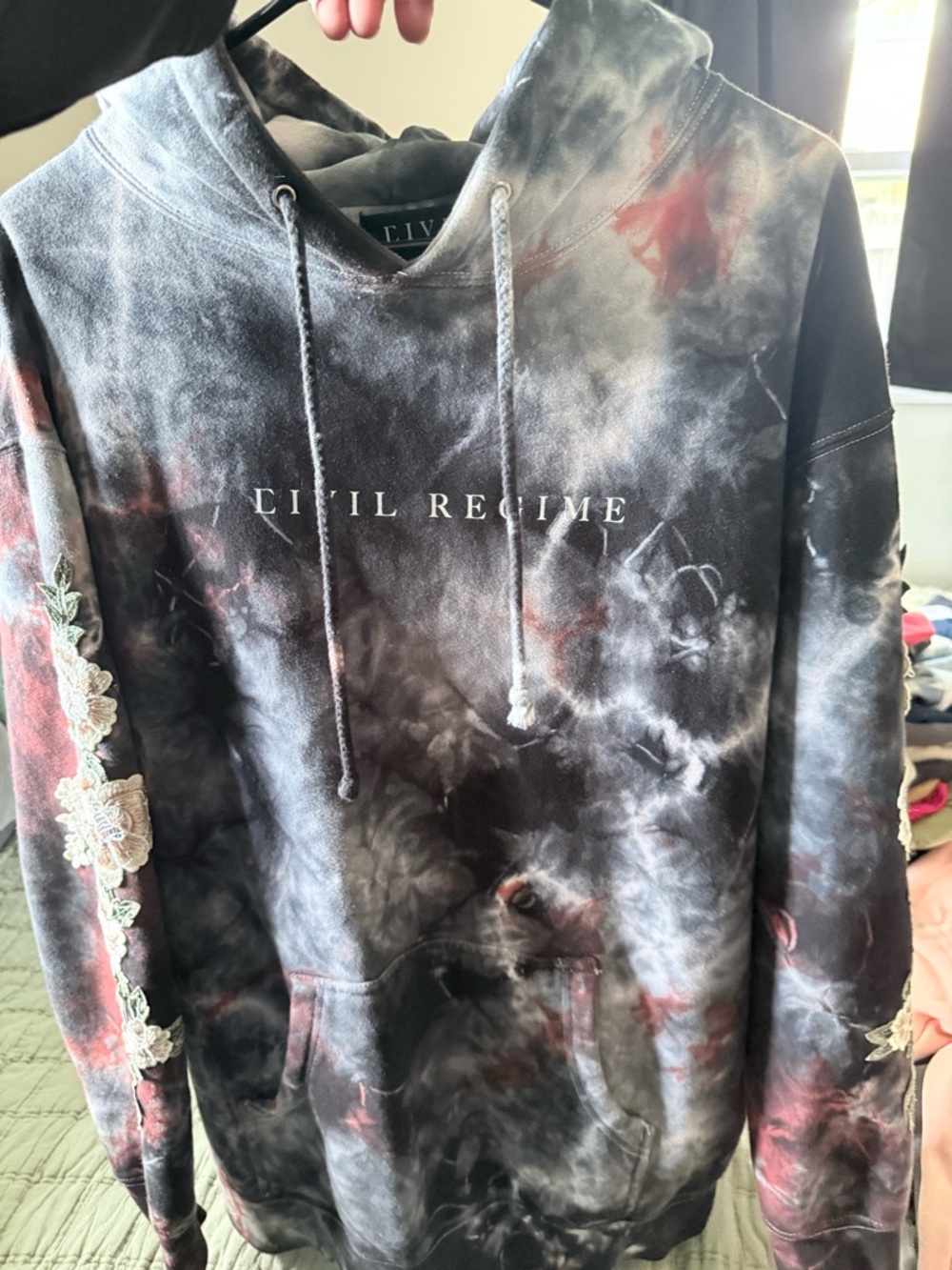 Civil Regime Men's Black Tie-Dye Hoodie with Red Accents